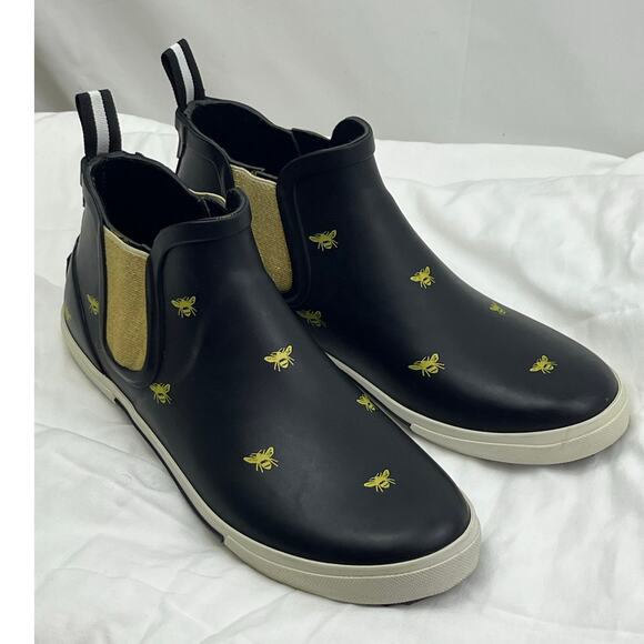 Joules Women’s Size 10 Black Yellow Rain Booties Bumble Bee Print Waterproof - Picture 1 of 9